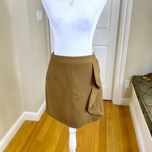 J. Crew Skirt Wool Blend Mini Tan Camel with Front Ruffle 2018 (2) - Picture 1 of 10